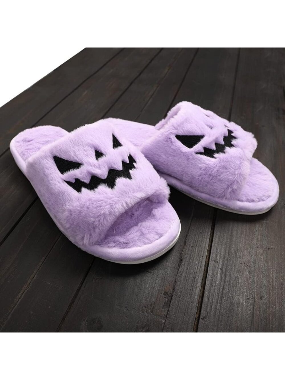 Unisex Purple Halloween Indoor Outdoor Open Toe Spooky Slides Fuzzy Slippers - Picture 7 of 7